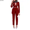 Autumn Winter Tracksuit Notched Full Sleeve Blazers Pants Suit Two Piece Casual Office Lady Outfit Solid Women Set Uniform 1230 210727