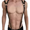 Mężczyźni Sexy Harajuku Faux Leather Body Chest Wiązki Szelki Punk Ramię Pasek A0NF