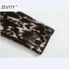 Zevity Women Vintage Stand Collar LeopardプリントスリムミニドレスFemme長袖プリーツvestidoシックパーティークロスDS4694 210603
