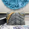 2021 LOULOU Puffer Denim Flap Sac de luxe Designer Femmes Totes Sac à main Sac à main Givré Cowboy Sacs à bandoulière Bandoulière Embrayage Chaîne en or 8898