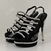 Olomm Women Platform Sandaler Sexig Shiny Rhinestone Stiletto klackar Öppna Toe Black Night Club Shoes Women Us Plus Size 5-15