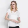 SuyaDream Femmes Soie T-shirt Soie Naturelle À Manches Courtes Solide Col V Top Chemise Nouveau Blanc Noir Chemises De Fond 210401