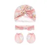 Baby Turban Cap Headband Glove Children Hair Accessory Sets 3pcs Printed Striped Bow Headbands Fashion Headwraps Stretchy Hairs Bands WMQ1249