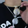 Ciondolo mappa globo pavimentato con zirconi completi con collana a forma di corona gioielli punk da uomo personalizzati ghiacciati con zirconi cubici