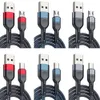 Fast Quick Charger cables Aluminum Alloy 3A 1m 2m Type c micro 5pin Braided Data Cable For Samsung S10 S20 htc lg android phone