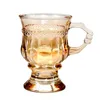 Wine Glasses European Style Retro Amber Relief Transparent Small Glass Cup Drink Milk Tea Simple High Foot