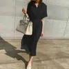 Women Summer Shirt Vintage Casual 3 Colors Loose Fashion Elegant Single-Breasted Cotton and Linen Long Dress 9238 50 210417