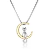 Cute Little Cat Moon Pendant Necklace For Women Silver Color Chain Charm Friendship Gifts Jewelry Choker Collier