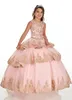 2021 Vestido de fiesta rosa rojo Vestidos para niñas Apliques de encaje Cuentas de cristal Sin mangas Tul Volantes en niveles Niños Vestidos de cumpleaños para niñas de flores Vestido de quinceañera