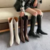 Moda montando botas equestres outono e inverno sapatos mulher joelho alto couro genuíno magro longo 210528