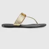 2021 designer slides Dam flip flops Lädersandaler Dubbel Metall Svart Vit Bruna tofflor Summer Beach Sandaler med BOX storlek 36-45