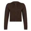 Браун сплошной y2k свитер с капюшоном винтаж Урожай осень зимний фонарик рукава на молнии куртка кардиган карманный вязаный толстовки 211011