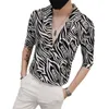 Summer Suit Collar Shirts for Men Short Sleeve Slim Fit Fashion Casual Shirt Printed Streetwear Social Party Nightclub Tops 210527