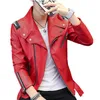 Men's Fur & Faux 2021 Young Mens Casual Suit Black Red White Slim Fit Men Leather Jacket Pure Color PU Blazers Jackets For Man