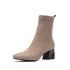 Vangull Dames Laarzen Britse Stijl Flock Fluwelen Stretch Boots Casual Mode Intern Leather European and American All Match Y0914