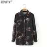 Zevity Mulheres Vintage Digitalimagem Impressão Casual Camisa Peito Camisa Feminina Manga Longa Blusa Roupas Chic Chamise Tops LS9064 210603