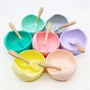 Baby Silicone Feeding Bowl Set Tableware BPA Free Children's Handle Spoon Food Grade Non-Silp Suction Kids tableware 211026