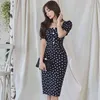 Women's Summer Dress Fashion Short Sleeve Bodycon Slim Fit Square Neck Buttons Knee Length Elegant Party Clothes 210603