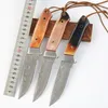 New Arrival Damascuss Survival Straight Hunting Knife VG10 Damascus Steel Drop Point Blade Cow Horn Handle Fixed Blades Knives With Leather Sheath