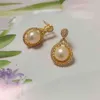 Korean Natural Pearl Big 14K Gold Cyrkon Kolczyki Damskie Party Prezenty Prezenty Moda Biżuteria 2021