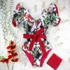 Sexy à volants imprimé Floral maillot de bain hors de l'épaule maillots de bain femmes solide Deep-V maillots de bain maillot de bain Monkini 210625