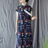 Johnature Women Patchwork Koszula Sukienka Pościel Vintage Cheongsam Lato Krótki Rękaw Stojak Luźne Drukuj Kwiatowe Kobiety Dress 210521