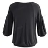 Nice-Forever Casual Cold Shoulder med O Neckline Solid Färg T-shirts Kvinnor Vårt Toppar T045 210419