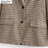 Kvinnor Vintage Notched Collar Plaid Print Fitting Blazer Coat Office Ladies Single Breasted Pocket Chic Outwear Toppar CT676 210420
