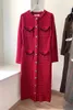Взлетно-посадочная полоса дизайнерский стиль красный полосатый одиночный вязание вязание O-шеи MIDI высокого качества роскошный тонкий корпус платье для женщин 210421