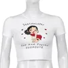 Impressão dos desenhos animados Y2K Crop Top Mulheres Verão Harajuku O-pescoço T-shirts para meninas com manga curta kawaii branco kawaii tee feminino 210415