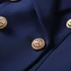 Damskie garnitury Blazers Yushu Fashion Blue Blazer Kurtka z kieszenią podwójnie piersi metalowe przyciski lwów zewnętrznych S-XXXL