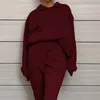 Women's Two Piece Pants Women's Winter Sports 2 Pieces Set Collar Hoody Woman Wine Red Cosy Casual Tracksuit Streewear Suit Loose
