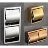 304 Stainless Steel Polished Wall Recessed Built-in Toilet Paper Holder Public el Rose Gold Concealed roll tissue 210709