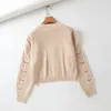autumn French fashion loose short flower embroidered lantern sleeve knitted cardigans sweaters cropped tops for woman 210508