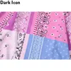 Dark Icon Pink Blue Patchwork Bandana Shirt Hombres Streetwear Camisas para hombres Camisetas de manga larga para hombres 210809