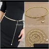 Belly Chains Body Jewelry Drop Delivery 2021 Fashion Pearl Chain Womens Metal Slender Belt Korean-Style Elegant Summer All-Match Chiffon Deco