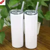 DIY Sublimation Tumbler 20oz Straight Tumblers Metal Straw Rostfritt stål Slim Tumble Vacuum Isolerad Rese Mugg Present