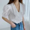 Lavanta Mor Nazik Ofis Lady Streetwear Slim Tops Yaz Yüksek Bel Gevşek Şık Tatlı OL Tüm Maç Gömlek 210421