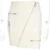 Women Stylish PU Leather White Zipper Patchwork Skirt High Waist Skirt Korean Solid Color Short Sexy Bodycon Skirts Mini Bottom X0428