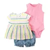 Född baby flicka kläder sommar bomull spädbarn pojke toppar + bodysuit + korta 3pcs kläder sätter 210816