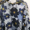 Projektant styl Kwiat Drukowany Latarnia Rękaw Dorywczo Stojak Kołnierz Spring High Street Shirts Buttons Blusas Mujer de Moda 210421