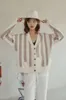 Cardigan rayé Pull Femme Tricoté Col V Boutonné Coréen Automne Vêtements 210427