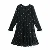 Women Fashion Floral Print Feminine Dress Vintage Long Sleeve Casual Loose 210421