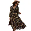 Mode bedrukte lange jurk voor dames zomer sexy v-hals elegante vrouwelijke print A-lijn Mid-Calf Vestidos 210508