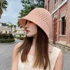 Chapeaux à large bord couleur unie fait à la main Crochet disquette haut été pour les femmes évider tricot dôme seau chapeau pliable casquettes de plage