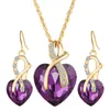 Eerring ketting sieraden sets 4 kleuren hart kristal hanger legering accessoire vergulde metalen ketting voor vrouwen bruiloft cadeau