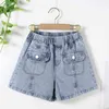 Korean Jeans Shorts Girl Baby Pure Color Denim Clothes Summer Teenage Thin Jean Pant Pocket Design Fashion Kids 4 8 12Yrs 210622