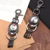 Nyckelringar Ankomst vintage cowhide legering brev bil nyckel tillbehör semi-preciou stenar inlay keychain jewlry för unisex gåva