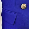 高品質のEstクラシックデザイナージャケット女性の銀ライオンボタン二重胸スリムフィットテクスチャブレザー211104