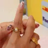 2022 Thin 18k Gold Plated Hollow Texture Natural Freshwater Pearl Rings for Women Stainless Steel Tarnish Free Ring